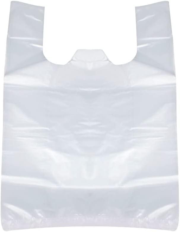 Plastic T-Shirt Bags with Handles,18.5 Inch x 11.8 Inch, 150 Pcs Clear Grocery Bags, Reusable Supermarket Shopping Bags
