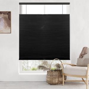 LazBlinds Top Down Bottom Up (TDBU) Cordless Cellular Shades, Blackout Light Blocking Honeycomb Shades Thermal Insulation Noise Reduction Blinds for Windows, 26" W x 64" H, Black