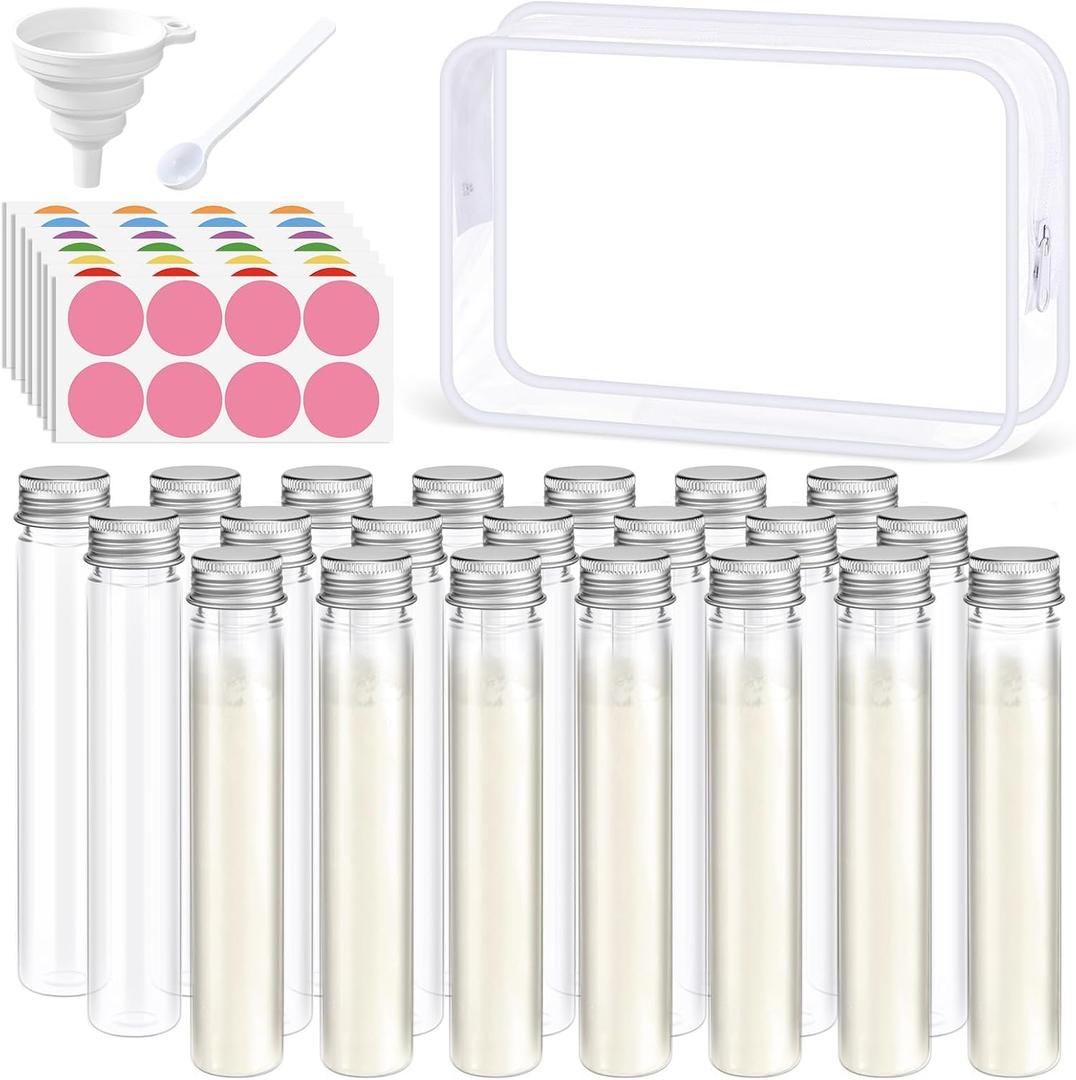 33 Pcs Protein Powder Travel Container Set 21 Pcs 50ml Reusable Powder Supplement Plastic Tubes and Portable Travel Organizer Zip up Bags Funnels Spoon and Labels for Workout Fitness