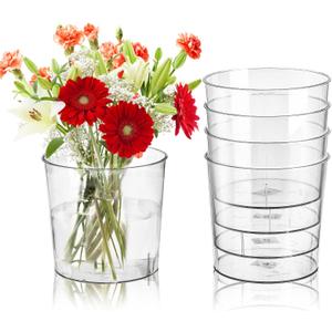 Kingrol 6 Pack Clear Flower Vases, 3 Quart Plastic Ice Buckets for Chilling Beer, Wine, Champagne, Multipurpose Buckets for Home Office, 6.5 x 6.5 x 6 Inch