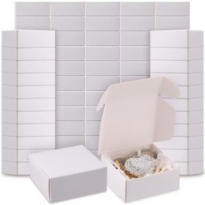 Yinkin 200 Pcs Small Kraft Paper Gift Boxes in Bulk 2.16'' x 2.16'' x 0.98'' Ornaments Mini Cardboard Boxes with Lid for Favor Earring Jewelry Bracelet(White Color)