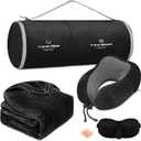 Travel Pillow and Blanket Set Neck Pillows Travel Essentials with Sleep Mask for Airplane Car Memory Foam Black