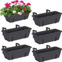CADUKE Railing Planter Boxes 6 PCS, Planter Boxes with Adjustable Bracket, Deck Rail Planters for Outdoor Plants, Flower Pots for Balcony Garden Decor, Gray