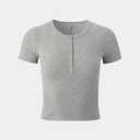 florence by mills Women's Rib Refresh Cropped Baby Tee Henley (XX-Large, Heather Grey)