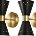 Black Wall Sconces Set of 2, Mid Century Modern Sconce Wall Lighting, E12 Base Indoor Wall Sconce, Wall Mount Lights, Hardwired Wall Lamp for Bathroom, Vanity, Bedroom, Living Room, Staircase