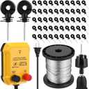MorningRo Electric Fence for Preventing Animals Intruding 2 Mile 110VAC 0.35 Joule Electric Plug in Fence, 50 Black Insulator and 1 Socket Tool 250ft Aluminum Wire for Animals and Keep Out Predators