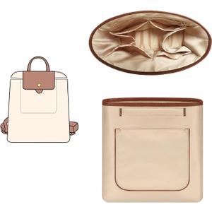 GIVLEFLY Backpack Organizer Insert & Liner with Cup Holder and Umbrella Holder, Compatible with Longchamp Le Pliage Original Backpack, Multiple Pockets Bag Divider & Shaper, Beige