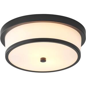12 inch Flush Mount Ceiling Light, 2-Light Close to Ceiling Light Fixtures with Black Finish for Bathroom Bedroom Kitchen Hallway (Black)