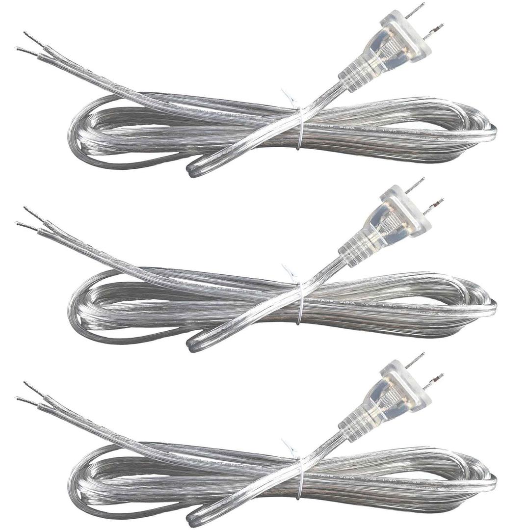 Clear Lamp Cord,8 Feet Length Silver Replacement Lamp Cords for Lamp Repair Fix DIY Project, Rewire Electrical Cable Cord with Plug, Tinned End Lead, SPT-1,18 Gauge (3)