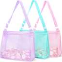 Tagitary Beach Toy Large Mesh Beach Bag with Zipper Sand Toy Seashell Bag for Holding Shells Pool Bag Swimming Accessories for Kids Teens(Only Bags,A Set of 3)