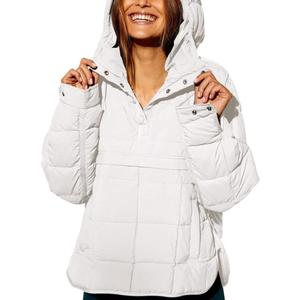 Fazortev Womens Oversized Puffer Jacket Quilted Dolman Hoodies Pullover Long Sleeve Lightweight Warm Tops Coat (Large, White)