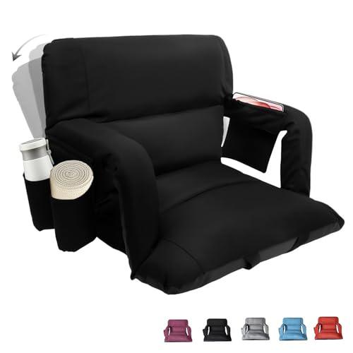 Stadium Seats with Back Support ,Wide Stadium Chairs with Back and Cushion, Sofa Style Bleacher Chairs, 6 Reclining Positions, Extra Thick Bleacher Seat for Sports Events( Black-1 Pack, Wide|25")
