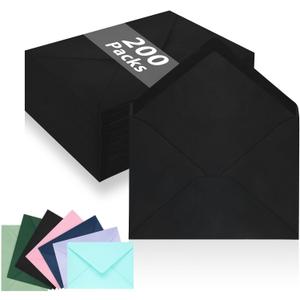 200 Pack A7 Envelopes, Black Greeting Card Envelopes Self Seal, 5.24 x 7.24 in Envelopes for Birthday Graduation Halloween Baby Shower Wedding Invitation Cards