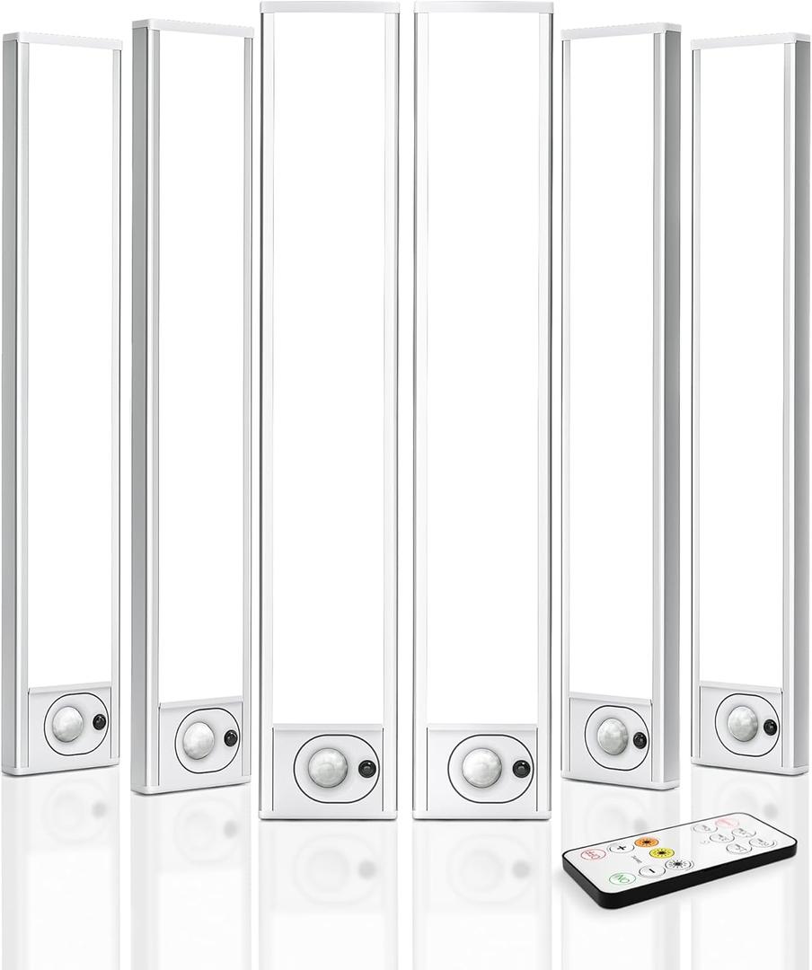 6Pack 12inch Under Cabinet Lighting, Rechargeable Motion Sensor Light Wireless Indoor, Dimmable 3 Color Temps Closet Lights with Remote, Indoor Under Counter LED Lights for Kitchen, Stairs