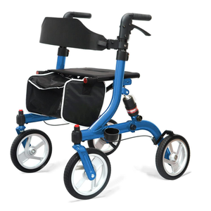 Winlove Rollator Walkers for Seniors-Folding Rollator Walker with Seat and 10-inch All Terrain Wheels-Medical Rollator Walker Aluminium Frame with Suspension Spring and Thick Seat-Lightweight,Blue