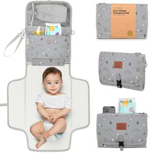 KeaBabies Portable Diaper Changing Pad - Large Waterproof Baby Changing Mat, Compact Travel Diaper Clutch, Functional Pockets Fit Newborn Essentials, Wipeable & Padded Baby Changer (Woodland)