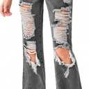 WDIRARA Girl's Cut Out Ripped Pocket Flare Leg Zipper Denim Jeans High Waist Pants
