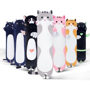 Long Cat Body Pillow for Kids, Cute Cat Stuffed Animals Gifts for Girls, Long Cat Plush Toy for Birthday, Soft Cat Plushies Pillow (Grey, 27.6in/70cm)