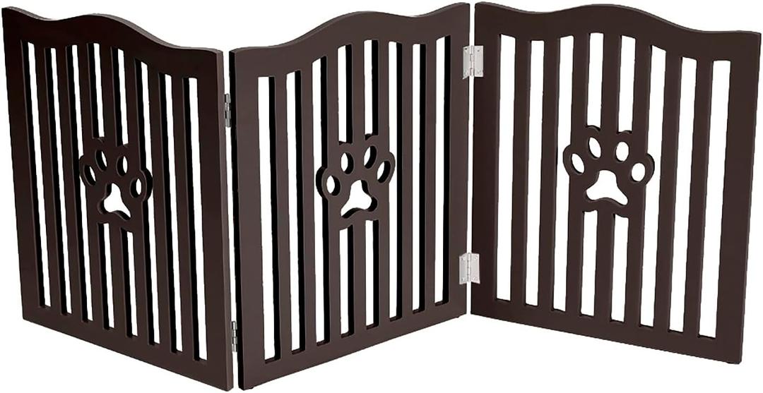 Pet Gate, Wooden Free Standing Dog Gate for Small Dogs and Cats. Great Folding Fence for Doorways, Halls, Stairs. Espresso