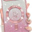 Bonoma Compatible with iPhone Air Case 2025 Support for MagSafe, Plating Heart Glitter Magnetic Case TPU Camera Protection Back Cover for Phone Case -Pink