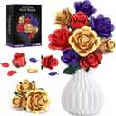 Rose Bouquet Flowers Building Set, 501Pcs Red Purple Golden Roses Artificial Flowers Botanical Collection Compatible with Lego Flowers Home Office Table Decor Gifts for Her/Mom/Girlfriend/Wife/Couple
