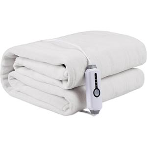 Electric Heated Mattress Pad 60" x 80" Queen Size, Dual Control 4 Heating Levels & 10 Hours Auto Off, Soft Lightweight Sherpa Coral Fleece Bedspread - White
