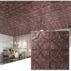 Art3d Drop Ceiling Tiles 2x2, Glue-up Ceiling Panel, Fancy Classic Style, Antique Copper (12)