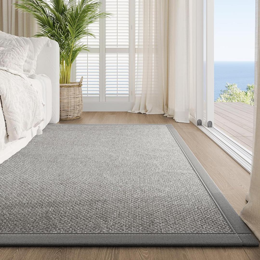 Washable Area Rug 6x9 Large Jute Like Rug for Living Room, Soft Non Slip Rugs Carpet for Dining Room Bedroom Cotton Boho Woven Braided Rugs Home Office Decor, Grey