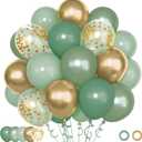 72Pcs Sage Green Balloons Set, Green Latex Balloon with 12inch Pearl Metallic Gold Balloons Light Olive Confetti Balloons for Baby Shower Birthday Wedding Party Decorations Supples