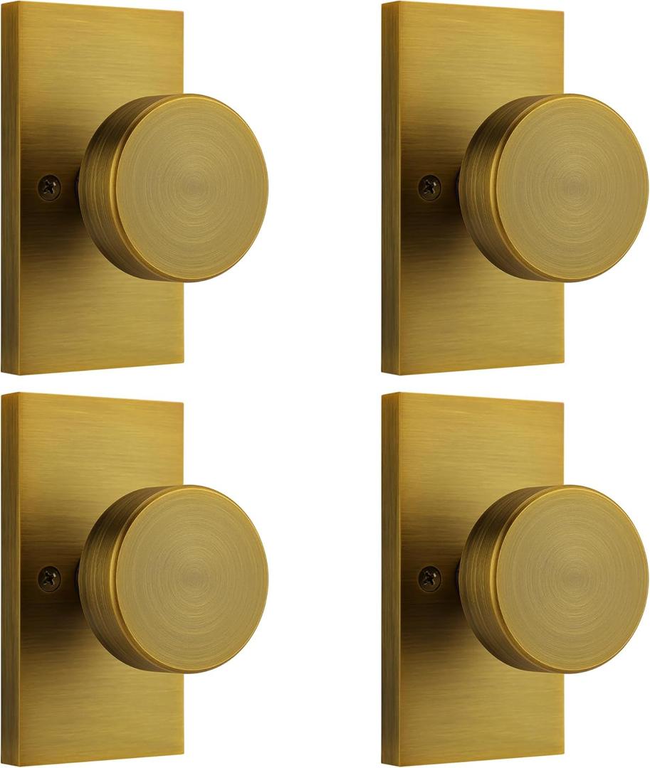 Dummy Door Knobs Interior, Antique Brass Door Knobs for Closet, Single-Side Dummy Door Handle, Inactive Door Knobs 4 Pack