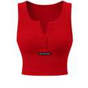 Remidoo Women's Henley Crop Tank Tops Ribbed Knit Button Front Fitted Sleeveless Shirt Red X-Large (Red, XL)