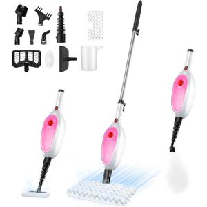 Steam Mop, Detachable Handheld Steam Cleaner with 10-in-1 Multipurpose Accessories, Two-sided Mop, Double Cleaning Area, Multi Surfaces Steamer for Wood Floor, Tile, Window, Clothes, Furniture & Grout (pink)
