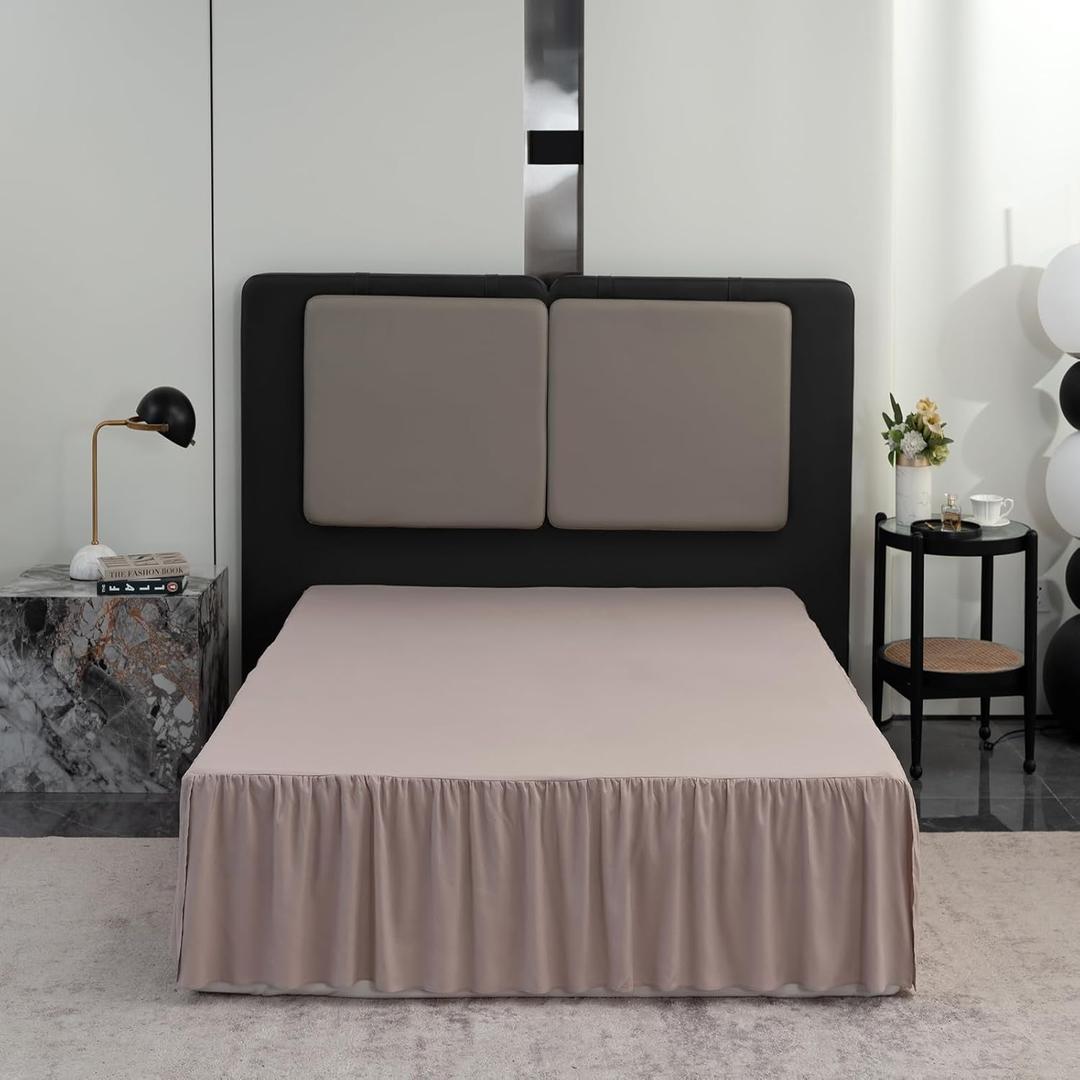 Bed Skirt King Size Ruffled Bed Skirt with Split Corners, 18 Inch Drop Dust Ruffle Bed Skirts with Platform, Khaki