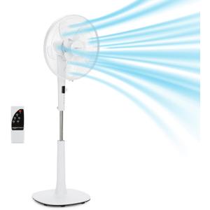 Amazon Basics 16-inch Quiet DC Motor Standing Floor Fan for Bedroom, 12 Speed with Remote, 3 Breeze Modes, Adjustable Height, Dual-Layered Blades, Timer, Energy Efficient (28W), White
