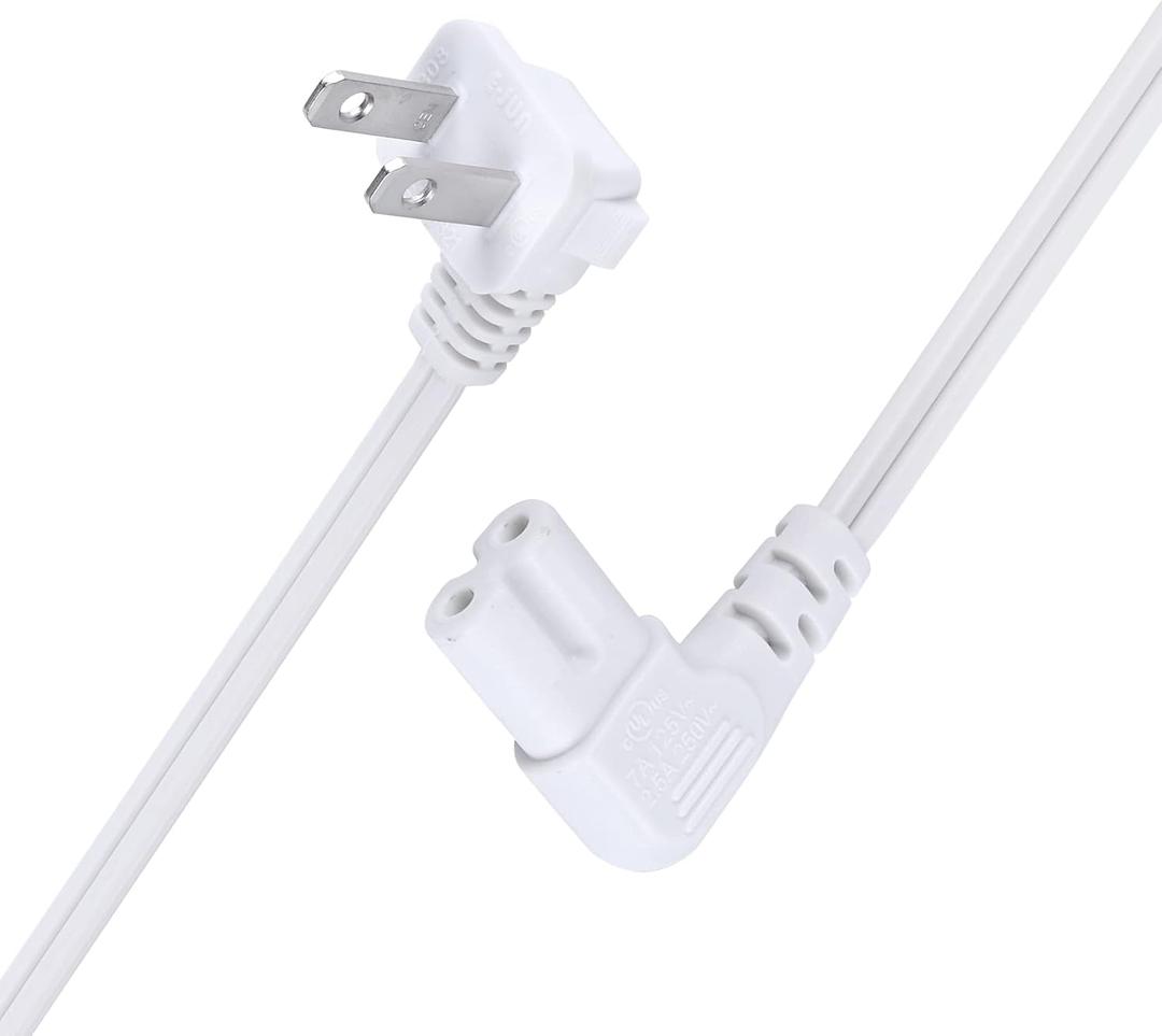 C7 Power Cord 2-Slot Non-Polarized 90 Degree Angle SPT-2 18AWG Power Cord (IEC320 C7 to Nema 1-15P) for TV Printer Projector Scanner Replacement (White, 1.5 Feet)