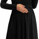 OUGES Womens 2025 V-Neck Maternity Nursing Breastfeeding Baby Shower Dress Long Sleeve Fall Clothes with Pockets (Medium)