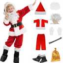 Kids Santa Costume 9PCS Velvet Boys Santa Suit Santa Claus Costume for Child Christmas Costume for Kids Toddler Santa Outfit (Large)