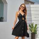 VOTEPRETTY Women's Summer Dresses Spring Sundresses Beach Clothes Outfit Vacation V Neck Casual Tropical Resort Hawaiian (Black, M)