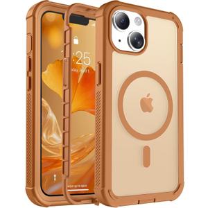 Magnetic for iPhone 14 Case, [Compatible with MagSafe][Military Grade Drop Protection][Heavy Duty Protection][Non-Slip][Shockproof] 2-Layer Durable Bumper Phone Case 6.1', Brown