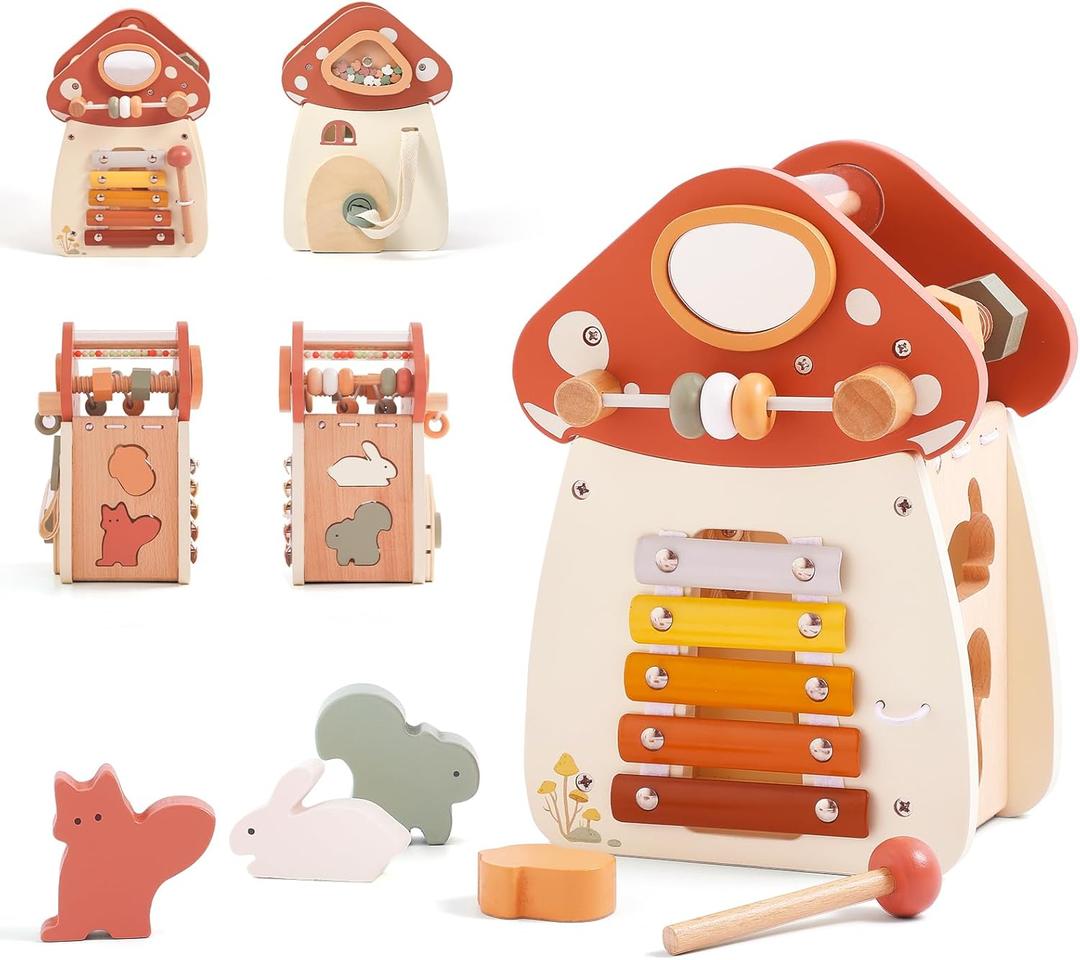 8 in 1 Wooden Activity Cube Toys for Baby Travel Sensory Toys for Toddlers 1-3 Multipurpose Educational Learning Toys for Toddlers Shape Sorter Montessori Toys for 1 2 Year Old First Birthday Gift