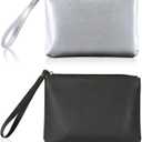 Pack of 2 Small Zipper Pouch Mini Makeup Bag for Purse Lipstick Cosmetic Travel Make Up Organizer for Women Essentials, Car Change Coin Holder 4.5 x 6.5 Clutch Stadium Approved Wristlet, Black Silver