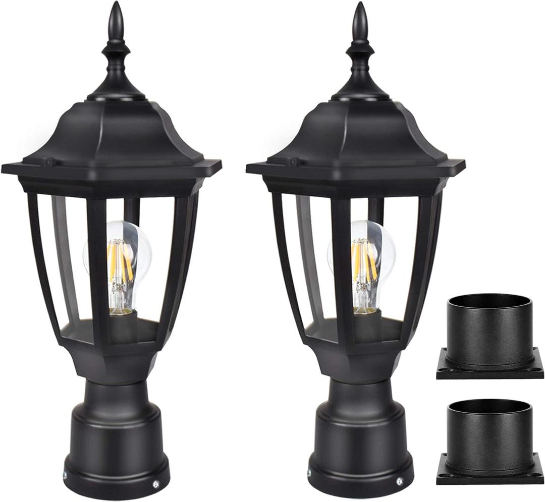 FUDESY Outdoor Post Lights, Electric Exterior Lamp Post Light Fixture with Pier Mount Base, LED Bulb Included, Anti Corrosion Black Plastic Materials, Pole Lanterns for Garden, Patio, Pathway