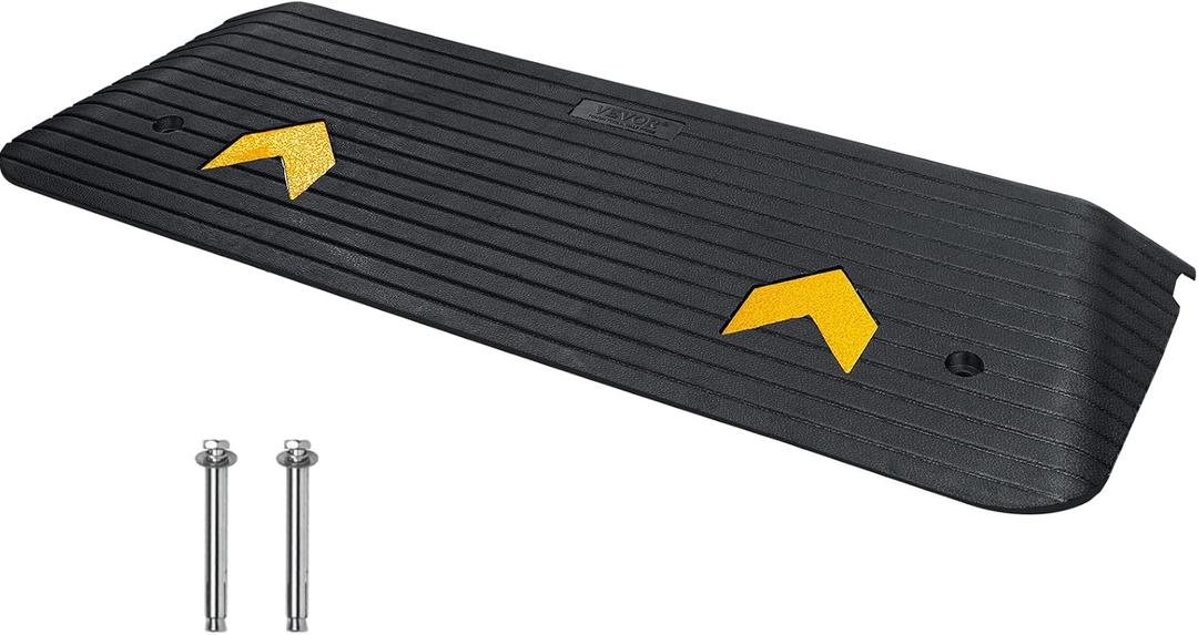 VEVOR 1.5" Rise Rubber Threshold Ramp, 43.3" Wide Wheelchair Ramp oorway, Natural Curb Ramp, 33069Lbs Load Capacity, Non-Slip Textured Surface Rubber Curb Ramp for Wheelchair and Scooter