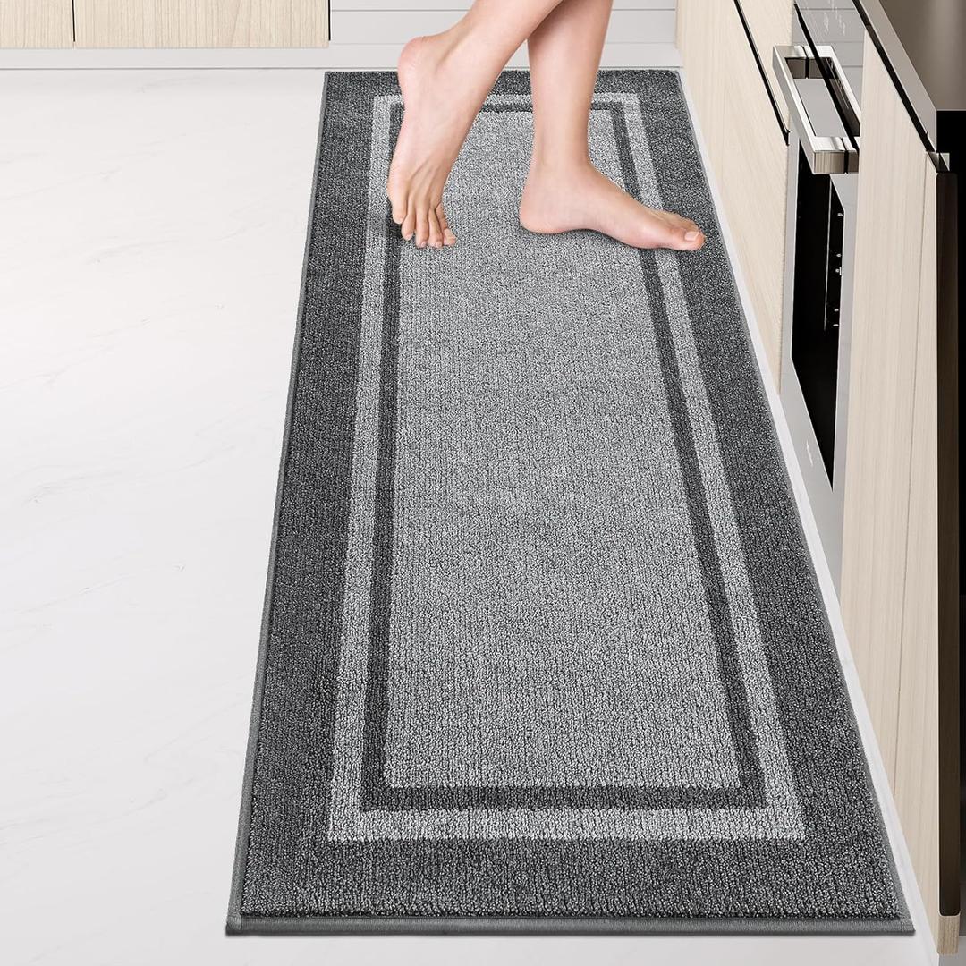 Kitchen Rugs 24" x 84", Non-Slip Machine Washable Kitchen Runner Rugs Floor Mats, Absorbent Comfort Standing Mats for Kitchen, Sink, Laundry and Hallway, Rolled Packaging, Light Grey & Dark Grey