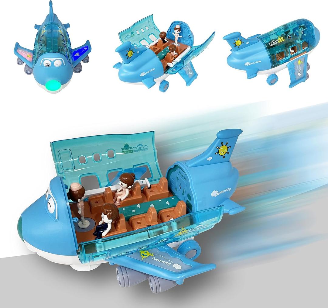 Kidsthrill Kids Airplane Toy with Bump & Go Technology, Flashing Lights, Music & Sounds - Toys for Boys & Girls 3-12 (Passengers)