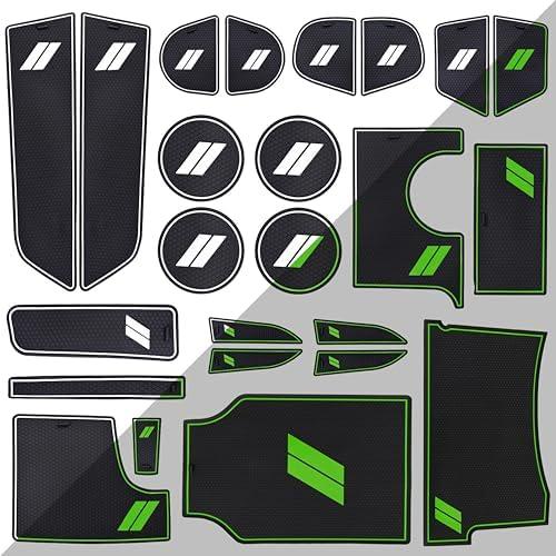SENSHINE for Dodge Charger Accessories 2015-2022 2023 Non-Slip Anti Dust Cup Holder Insert Center Console Shifter Liner Trim Door Pocket Mats Custom Interior 24PC Set (White Trim,Glow in Dark)