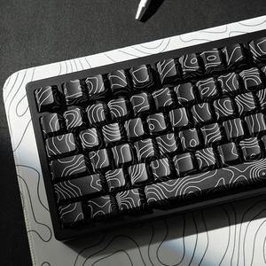 dagaladoo Black Topographic keycaps Double Shot PBT keycaps Shine Through Keyboard Keys Side Printed Key caps Cherry Profile Custom keycap Set for100%, 75%, 65%, 60% US Layout Mechanical Keyboard