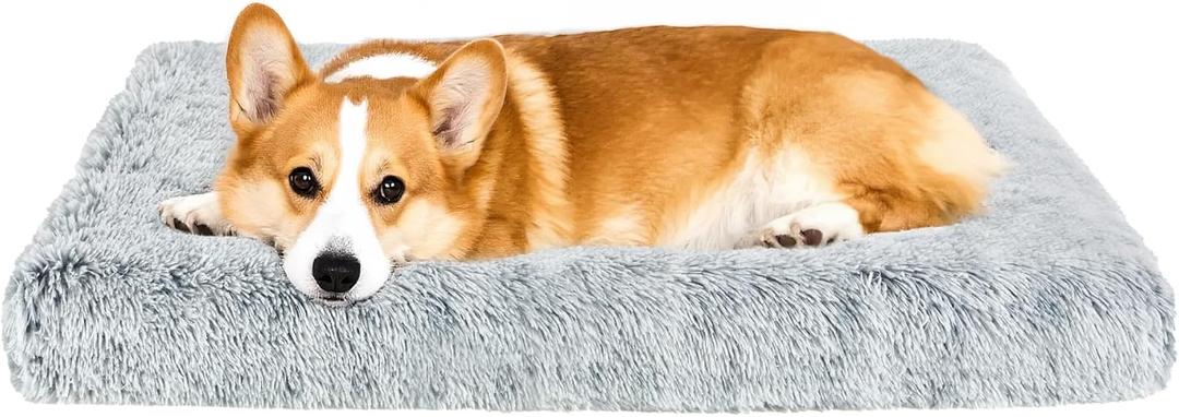 Fluffy Orthopedic Dog Beds for Small Dogs with Washable Removable Cover Dog Crate Bed Egg Crate Foam Support Plush Pet Pad Mat with Anti-Slip Bottom(Grey,30 * 20)