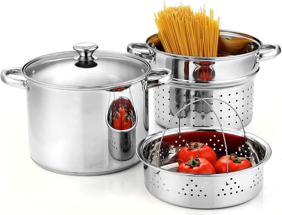 Stainless Steel 4 Piece Pasta Cooker Steamer Multi-Pot, 8 Quarts
