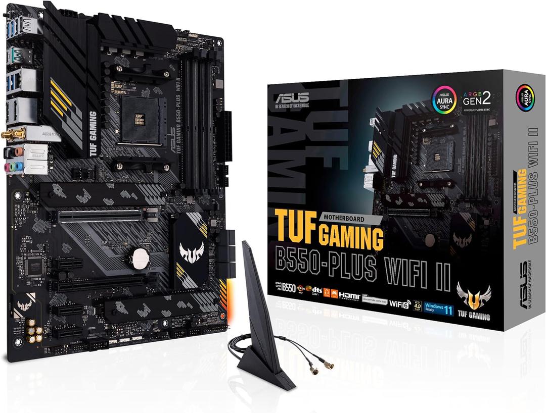 ASUS TUF Gaming B550-PLUS WiFi II AMD AM4 (3rd Gen Ryzen) ATX Gaming Motherboard (PCIe 4.0, WiFi 6, 2.5Gb LAN, BIOS Flashback, USB 3.2 Gen 2, Addressable Gen 2 RGB Header and Aura Sync)